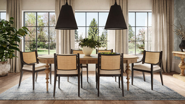 Milano Dining Chair w/ Upholstered Seat & Rattan Back-Blue Hand Home