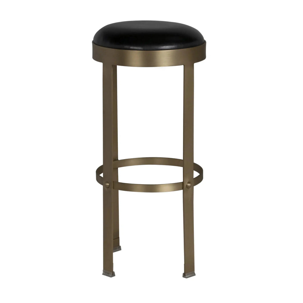 Noir Furniture Prince Stool with Leather, Brass Finish-Noir Furniture-Blue Hand Home