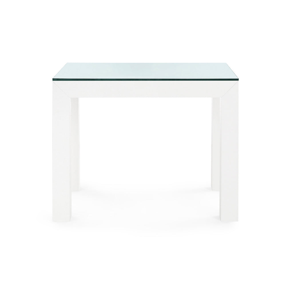 Parsons Side Table with Glass Top, Chiffon White-Blue Hand Home