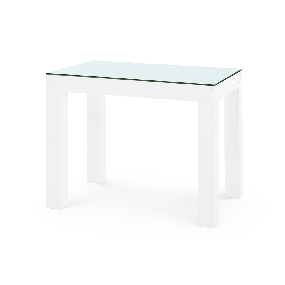 Parsons Side Table with Glass Top, Chiffon White-Blue Hand Home