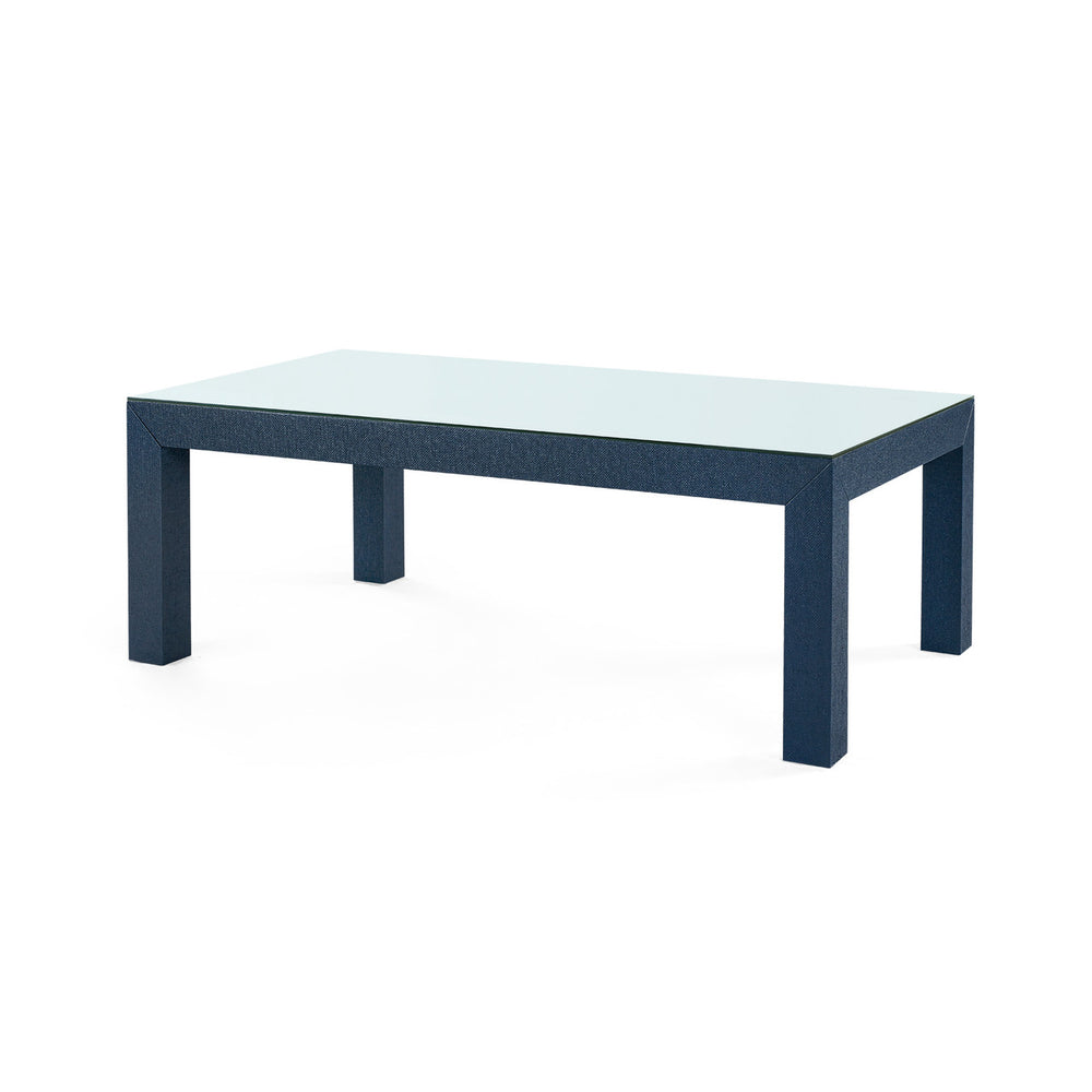 Parsons Coffee Table with Glass Top, Deep Navy-Blue Hand Home