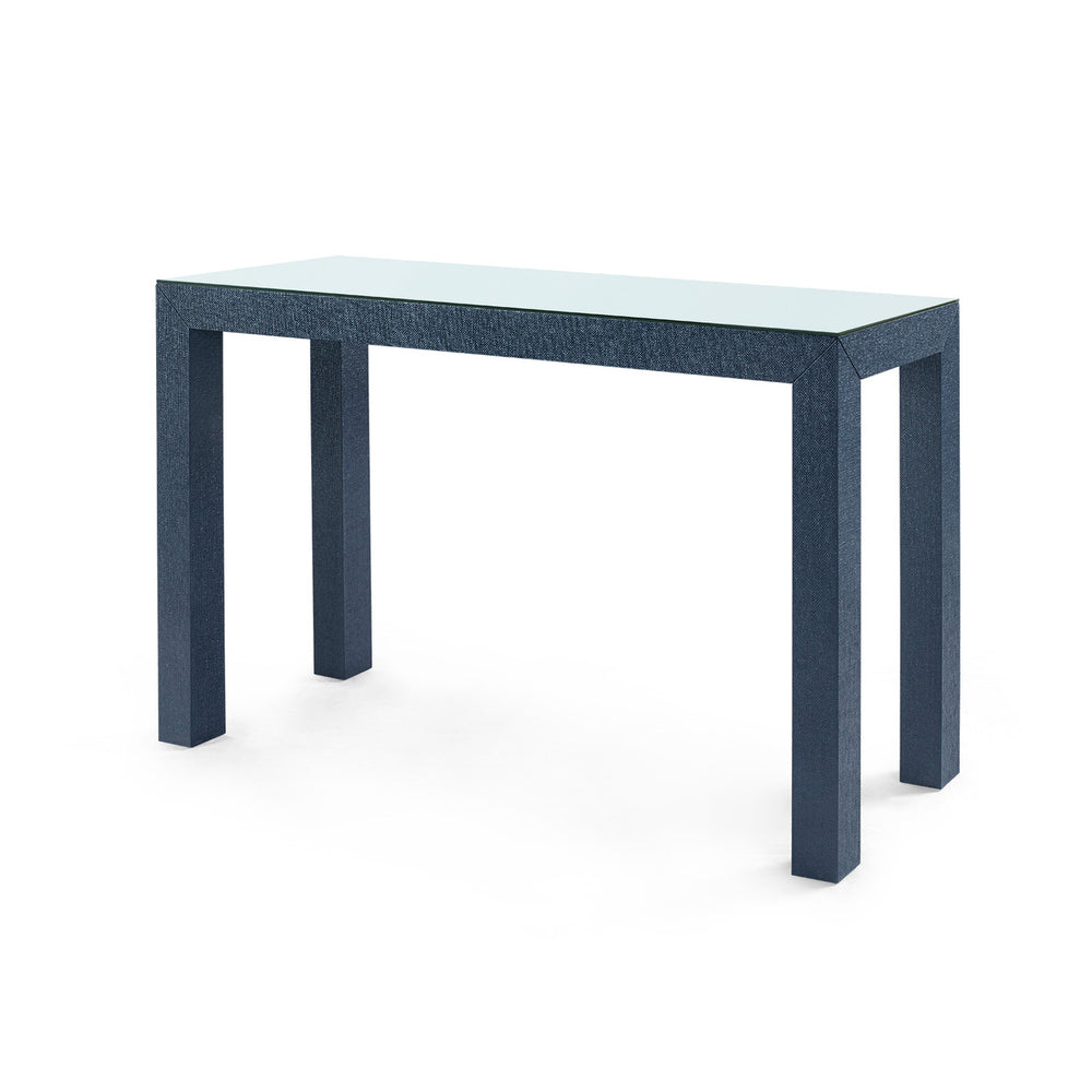 Parsons Console Table with Glass Top, Deep Navy-Blue Hand Home