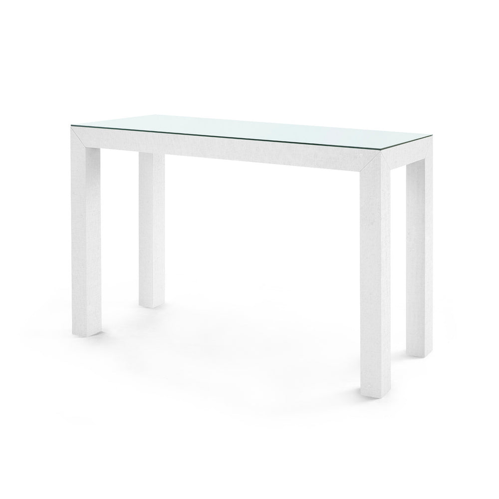 Parsons Console Table with Glass Top, Chiffon White-Blue Hand Home