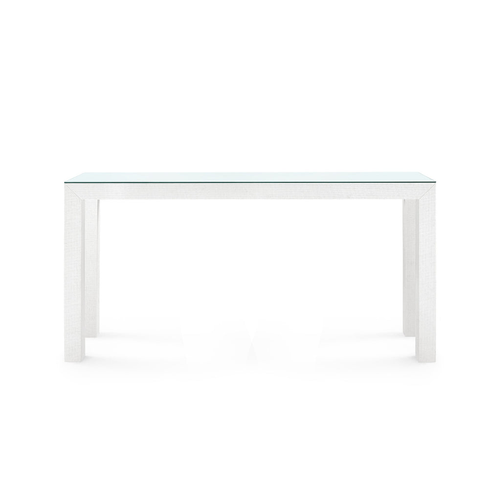 Parsons Large Console with Glass Top, Chiffon White-Blue Hand Home