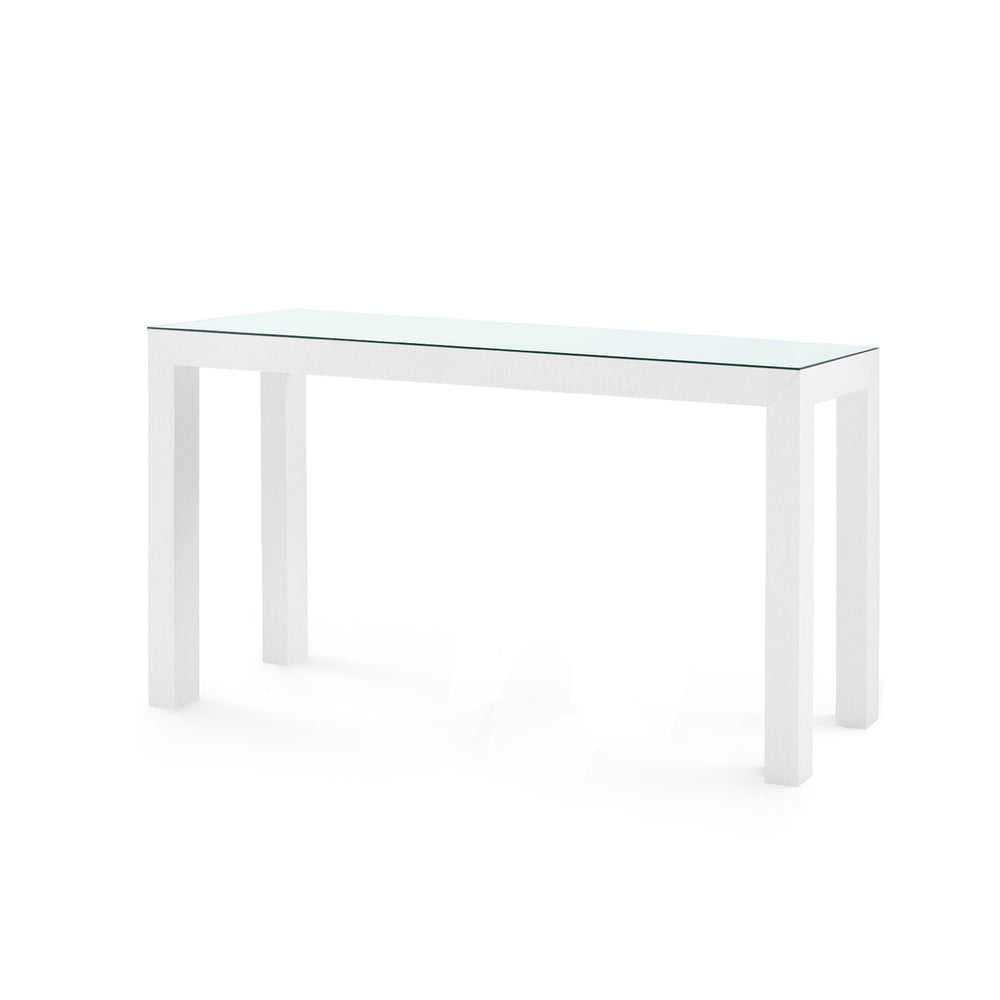Parsons Large Console with Glass Top, Chiffon White-Blue Hand Home