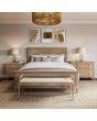 Versai Fluted Bench In Fruitwood W/ Natural Performance Fabric-Blue Hand Home