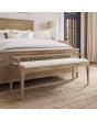 Versai Fluted Bench In Fruitwood W/ Natural Performance Fabric-Blue Hand Home