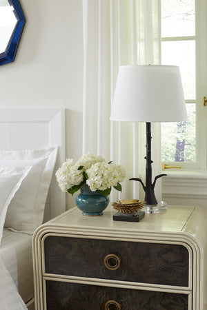 Rama Lamp with Shade 16-inch White Linen, with Gold, Blackened Bronze