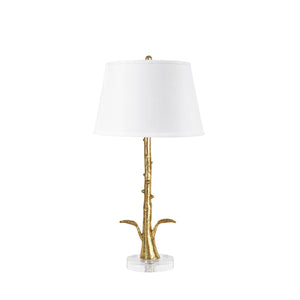 Rama Lamp with Shade 16-inch White Linen, with Gold, Blackened Bronze