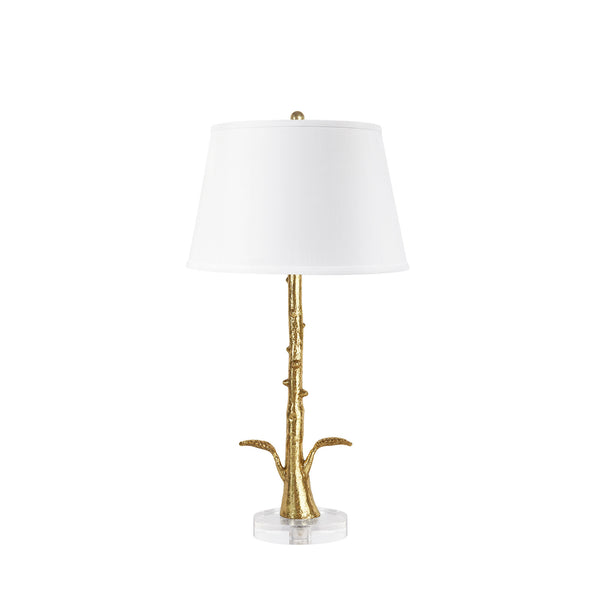 Rama Lamp with Shade 16-inch White Linen, with Gold, Blackened Bronze