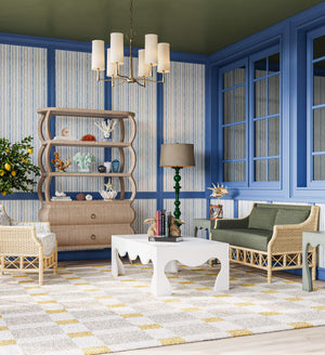 Savannah Open Bookcase w/ Rattan-Blue Hand Home