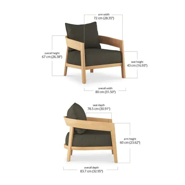 Raleigh Teak Single Seater W/ Seat & Back Cushions - Outdoor Teak-Blue Hand Home