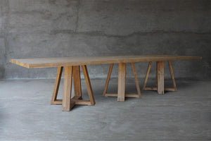 Reclaimed Teak Dining Table - Triple X Base-Blue Hand Home
