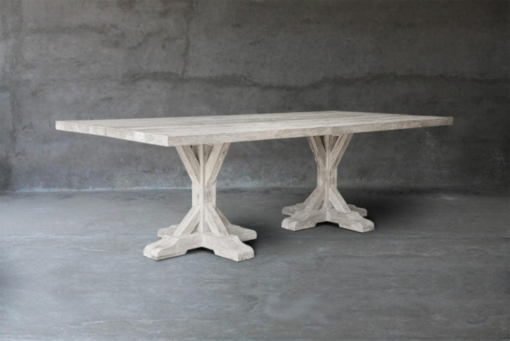 Reclaimed Teak Table with 2 R Bases-Blue Hand Home
