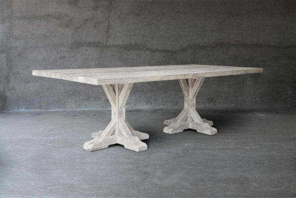 Reclaimed Teak Table with 2 R Bases-Blue Hand Home