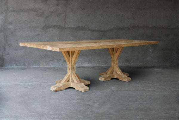Reclaimed Teak Table with 2 R Bases-Blue Hand Home