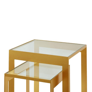 Rialto Nesting Tables Set of 2, Gold Leaf-Blue Hand Home