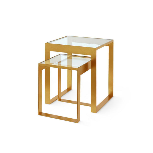Rialto Nesting Tables Set of 2, Gold Leaf-Blue Hand Home