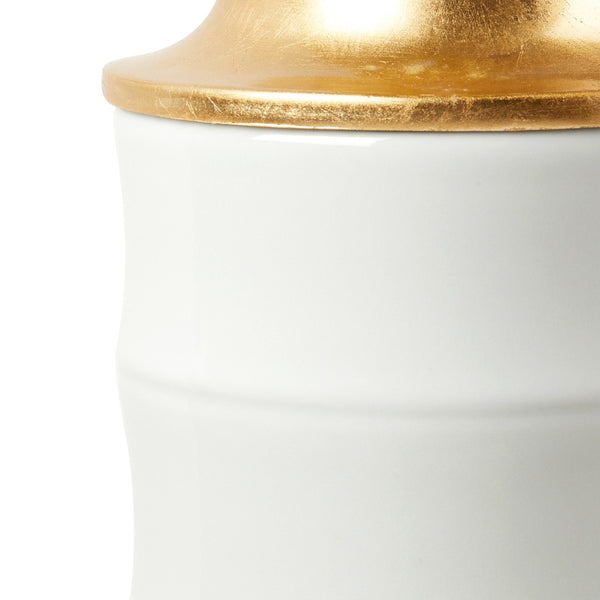 Saigon Lamp with Shade 17-inch White Linen, with Gold, Cool White