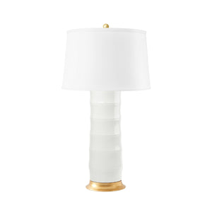 Saigon Lamp with Shade 17-inch White Linen, with Gold, Cool White
