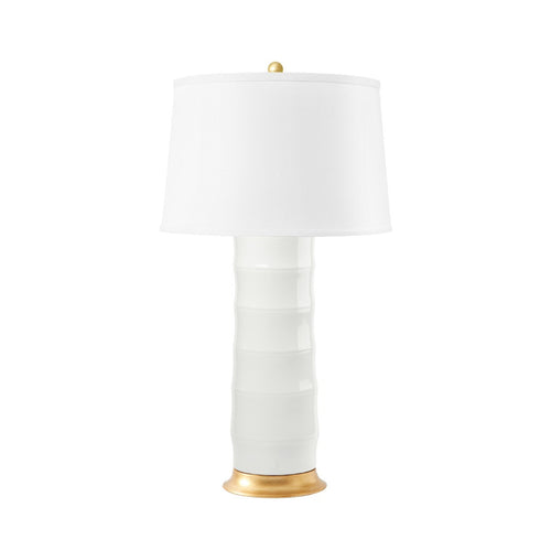 Saigon Lamp with Shade 17-inch White Linen, with Gold, Cool White