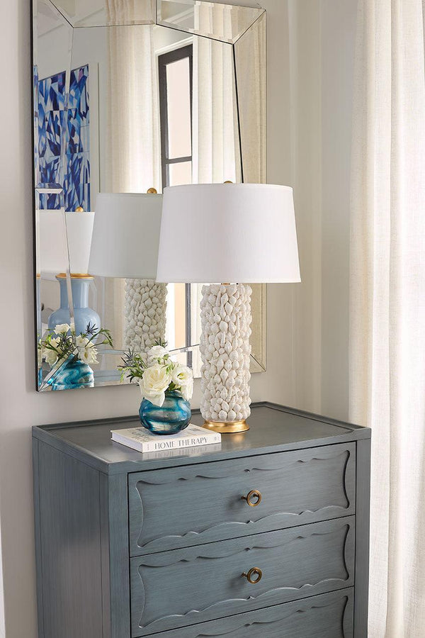 Sanibel Lamp with Shade 17-inch White Linen, with Gold-Blue Hand Home