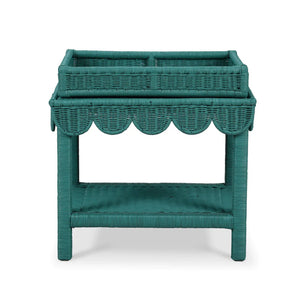 Scallop Rattan Side Table w/ Tray-Blue Hand Home