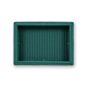 Scallop Rattan Side Table w/ Tray-Blue Hand Home