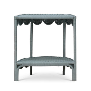 Scalloped Half Round Rattan Side Table-Blue Hand Home