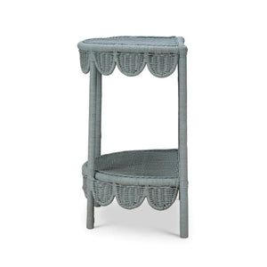 Scalloped Half Round Rattan Side Table-Blue Hand Home
