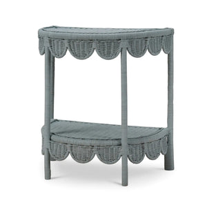 Scalloped Half Round Rattan Side Table-Blue Hand Home