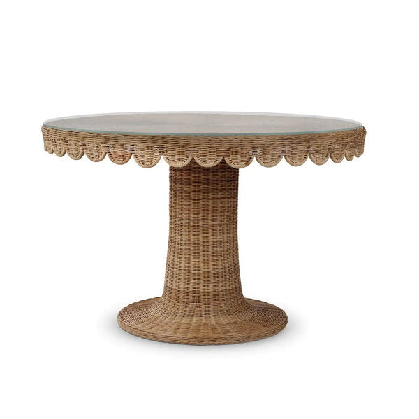 Scalloped Round Rattan Dining Table 48'' w/ Tempered Glass-Blue Hand Home