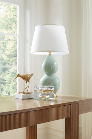 Shandy Lamp with Shade 16-Inch White Linen, Gold, Pale Celedon
