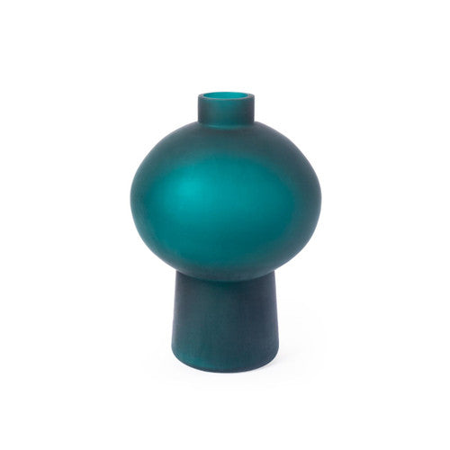 Sharri Medium Vase, Prussian Blue | Hand-Blown Frosted Glass Decor