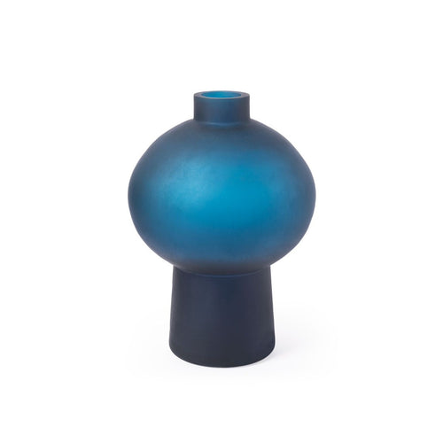 Sharri Medium Vase, Prussian Blue | Hand-Blown Frosted Glass Decor