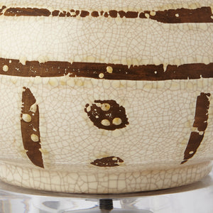 Shino Lamp with Shade 16-inch White Linen, with Nickel, Ivory and Brown