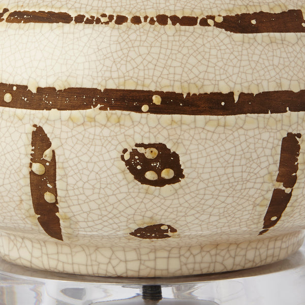 Shino Lamp with Shade 16-inch White Linen, with Nickel, Ivory and Brown
