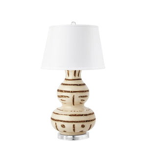 Shino Lamp with Shade 16-inch White Linen, with Nickel, Ivory and Brown