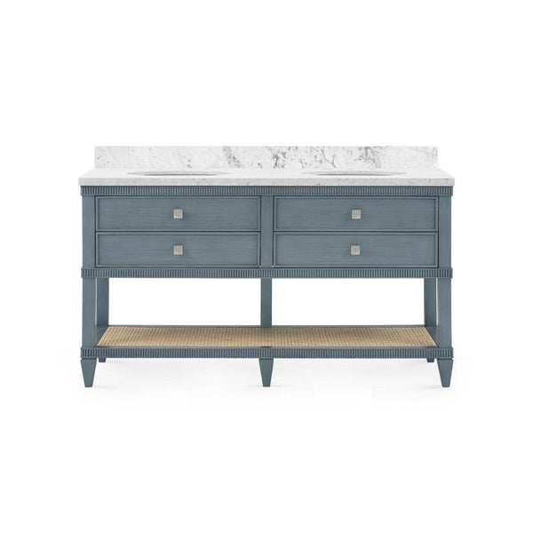 Sienna 2-Drawer Table with 60" Marble Vanity Top, Foggy Horizon-Blue Hand Home
