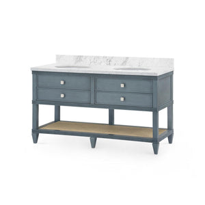 Sienna 2-Drawer Table with 60" Marble Vanity Top, Foggy Horizon-Blue Hand Home