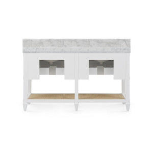 Sienna 2-Drawer Table with 60" Marble Vanity Top, Vanilla-Blue Hand Home