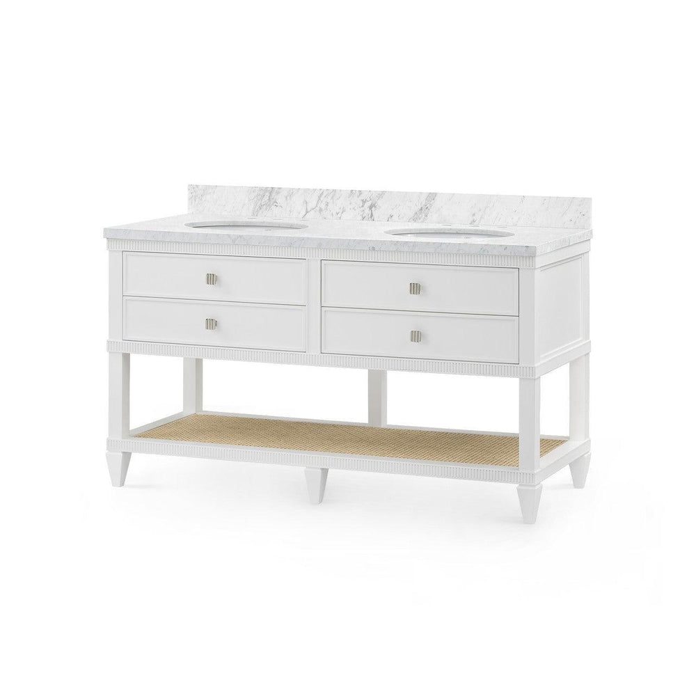 Sienna 2-Drawer Table with 60" Marble Vanity Top, Vanilla-Blue Hand Home