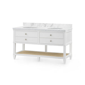 Sienna 2-Drawer Table with 60" Marble Vanity Top, Vanilla-Blue Hand Home