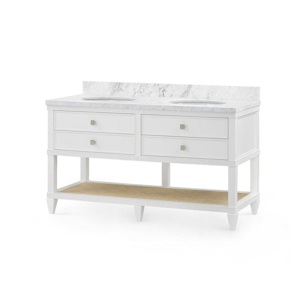 Sienna 2-Drawer Table with 60" Marble Vanity Top, Vanilla-Blue Hand Home