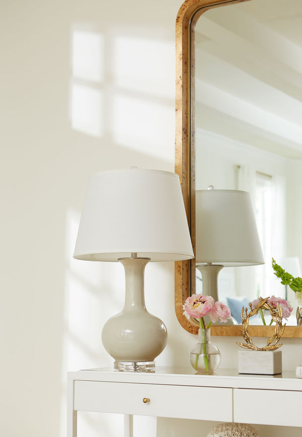 Somerset Lamp with Shade 16-inch White Linen, with Nickel, Foggy Morning