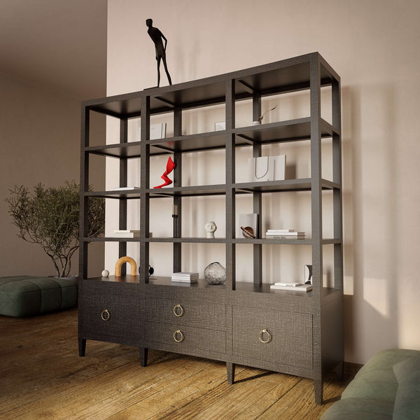 Westminster Large Linen Wrapped Concave Shelving Unit-Blue Hand Home