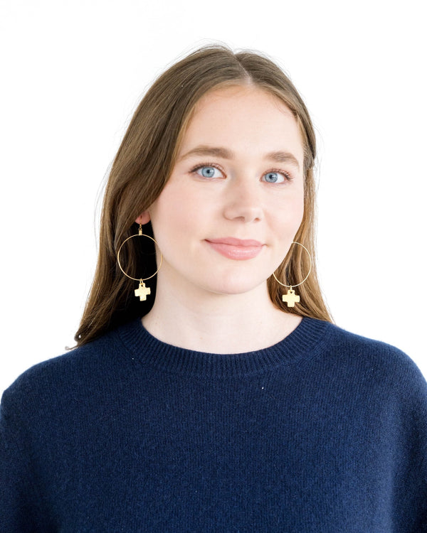 Cross Drop Hoops Earrings-Blue Hand Home
