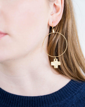 Cross Drop Hoops Earrings-Blue Hand Home