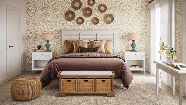 Homestead Bench W/ Rattan Baskets-Blue Hand Home