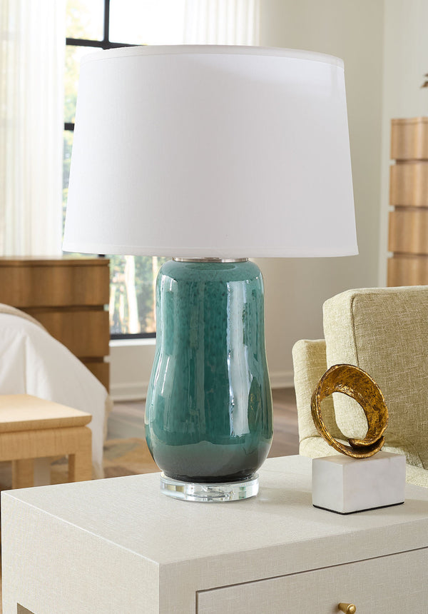 Savannah Lamp with Shade 17-inch White Linen, with Nickel, Oceanic Horizon